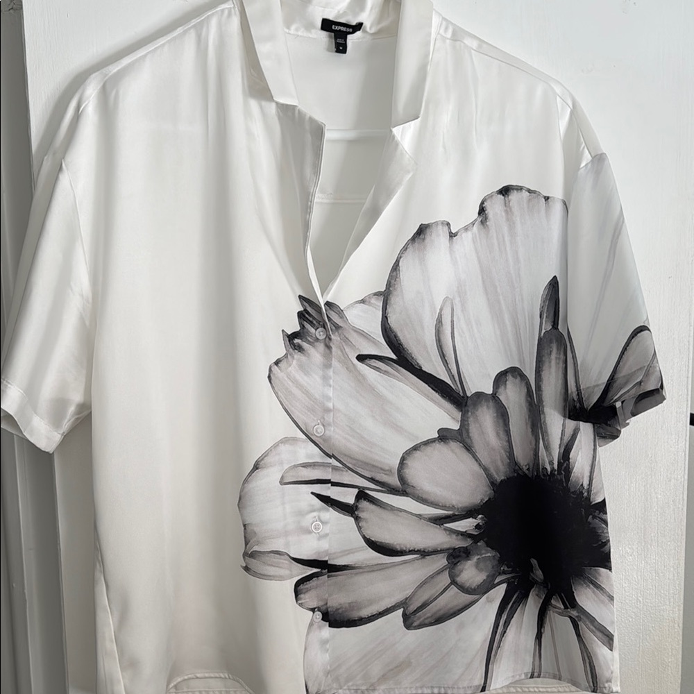 Express White Shirt with Black Floral Print